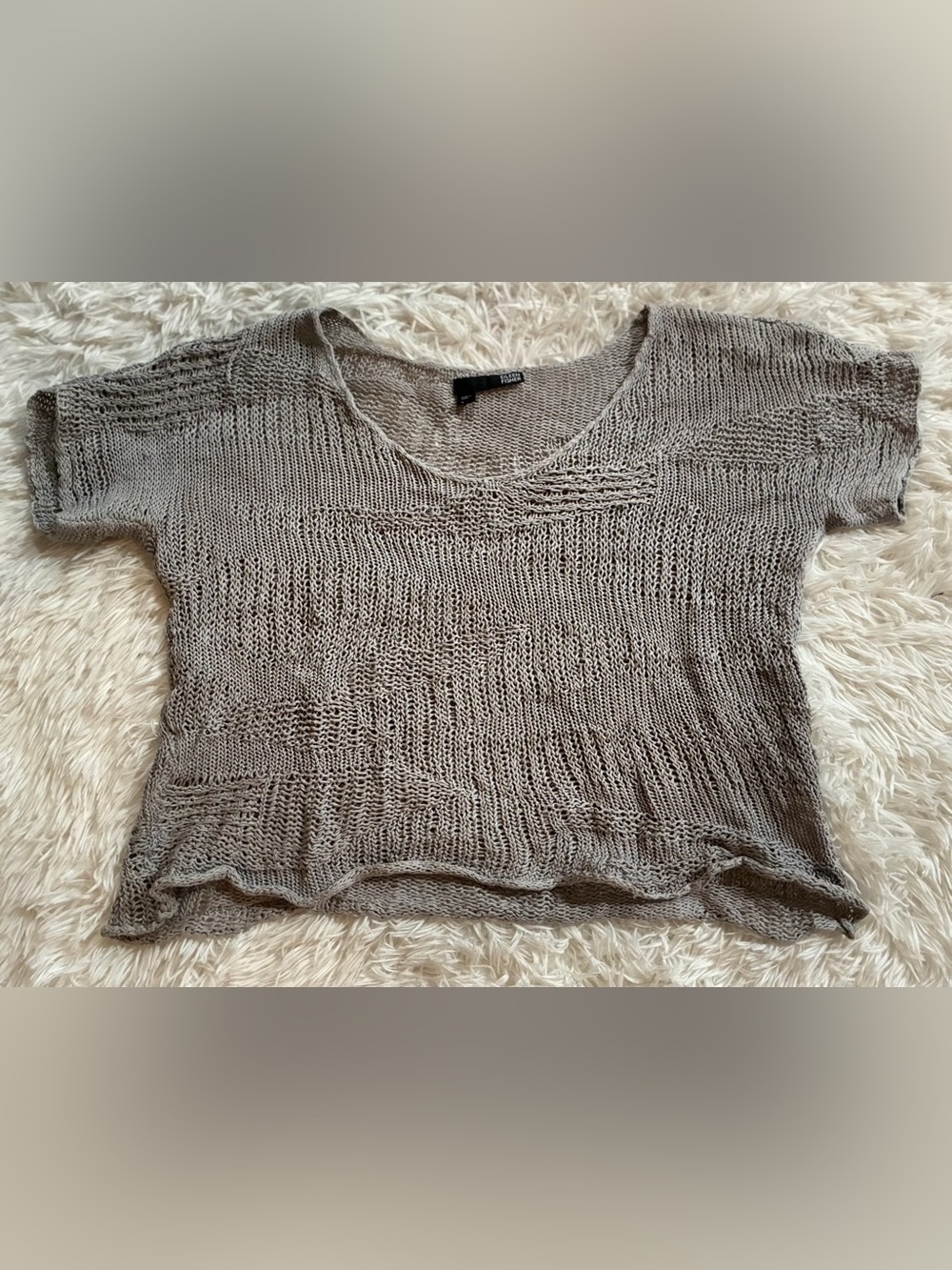 Eileen Fisher Lagenlook Coastal Grandma Boho Fairy Grunge Open Knit Top Gray S